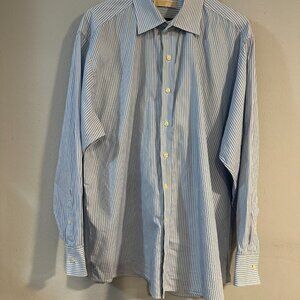 Michael Kors Men’s Dress Shirt Blue Stripe 100% Cotton Size 18 34/35 XXL